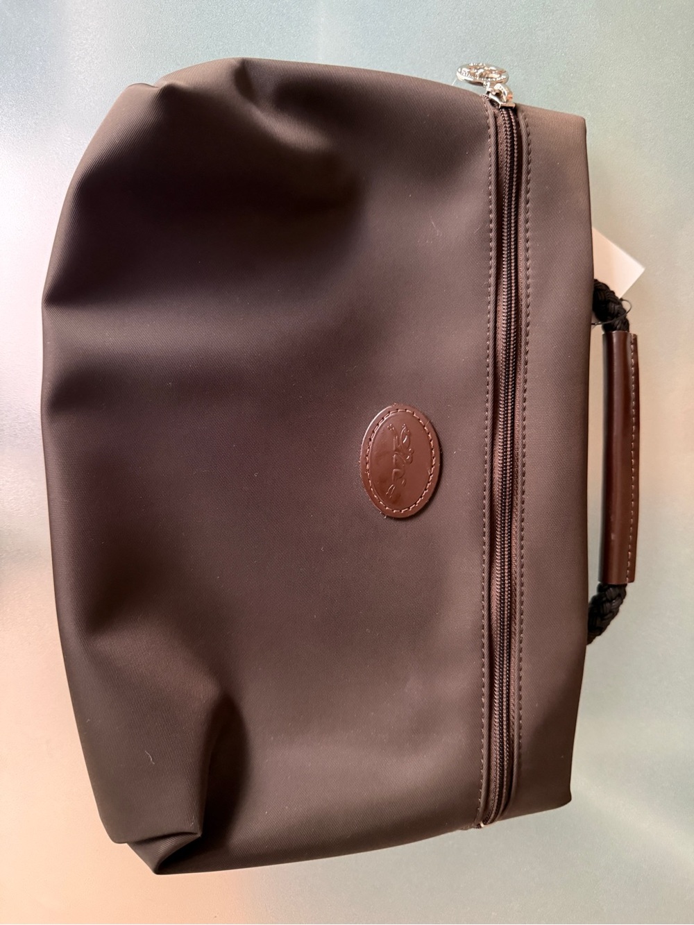 NWT longchamp large Le Pliage toiletry case travel clutch brown